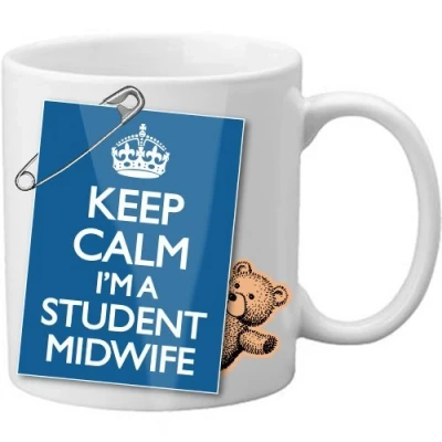 Image of Freelogix Keep Calm I&#039;m A Student Midwife Safety Pin Bear Teddy Mug 11oz