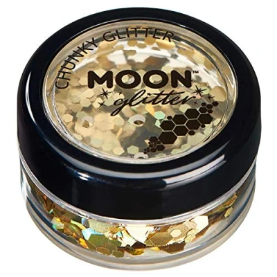 Image of Chunky Holographic Glitter by Moon Gold Cosmetic Festival Makeup for Face, Body, Nails, Hair, Lips 3g