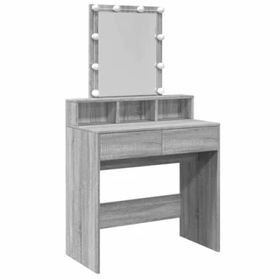 Image of vidaXL Dressing Table with LED Grey Sonoma 80x41x144.5 cm Engineered Wood Makeup Mirror, Drawers, and USB Lights for Bedroom