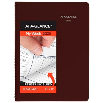 Image of AT A GLANCE 2025 Appointment Book Planner, Weekly, 8&quot; x 11&quot;, Large, Quarter Hourly, DayMinder, Burgundy (G5201425)