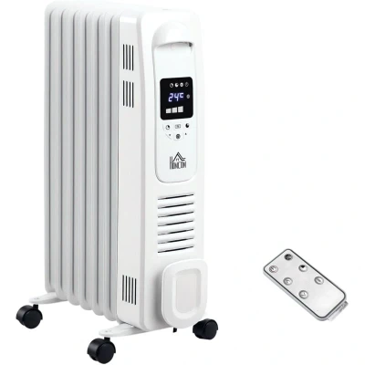 Image of HOMCOM 1500W Digital Oil Filled Radiator, 7 Fin, Portable Electric Heater with LED Display, Built in Timer, 3 Heat Settings, Safety Cut Off and Remote Control, White