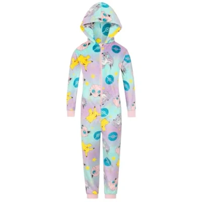 Image of Girls Pokemon Pink Fleece Sleepsuit Pikachu Kids Childrens Onesie (9 10 Years)