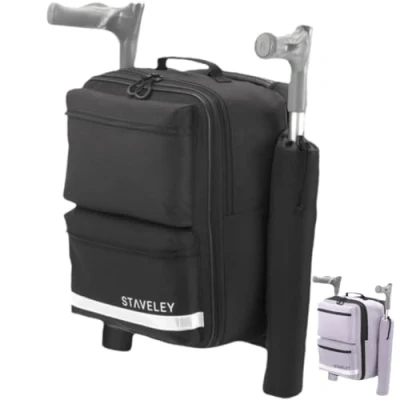 Image of Staveley Mobility Scooter Crutch Bag XL Expandable Shopping for Electric Wheelchair &amp; Boot Scooters 2 Holders Aid Accessories Black