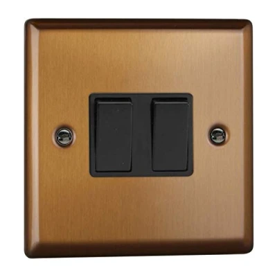 Image of Varilight Urban Brushed Bronze 2 Gang Way 10 Amp Switch Metal Rocker