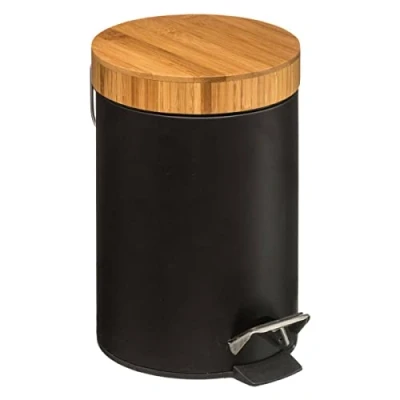 Image of Wastebasket 3 l Metal Bamboo Black