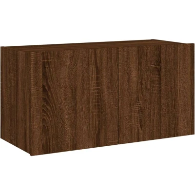 Image of vidaXL TV Wall Cabinet with LED Lights Brown Oak 80x35x41 cm