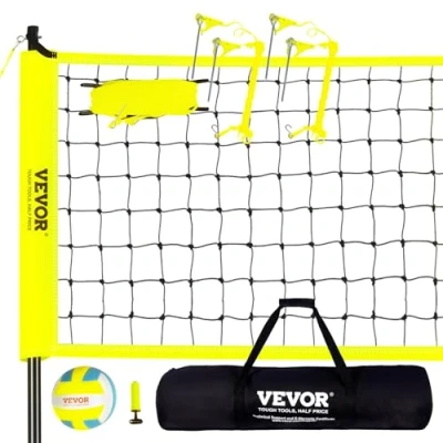 Image of VEVOR Outdoor Portable Volleyball Net System, Adjustable Height Steel Poles, Professional Set with PVC Volleyball, Pump, Carrying Bag, Heavy Duty for Backyard, Beach, Lawn