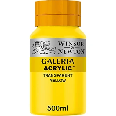 Image of Winsor &amp; Newton 2150653 Galeria Acrylic Paint, High Pigmentation, Non Fading, Butter Consistency, 500 ml Pot Transparent Yellow
