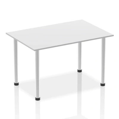 Image of Impulse 1400mm Straight Table White Top Brushed Aluminium Post Leg
