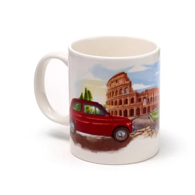Image of Puckator Fiat 500 Rome Porcelain Mug Funny Home Accessories Cute Gifts for Girlfriend Large Mugs Men Women Hot Drinks Cups Presents Secret Santa Gift Cup Set