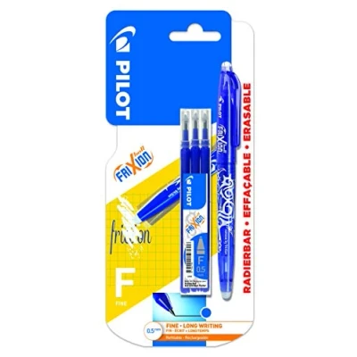 Image of PILOT Frixion Erasable Rollerball Pen Fine 0.5mm Tip Blue, and 3 Refills