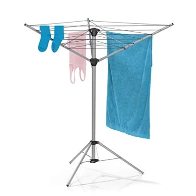 Image of EASYmaxx rotary clothes dryer, foldable horse for indoors and outdoors weatherproof lightweight, 4 steps height adjustable, approx. 14cm x 11cm 131cm [aluminium]