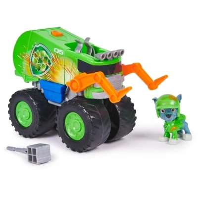 Image of Paw Patrol: Rescue Wheels Rocky’s Recycle Truck, Toy Truck with Projectile Launcher and Collectible Action Figure, Kids’ Toys for Boys &amp; Girls Ages 3+
