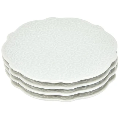 Image of Alessi Dressed Porcelain Saucer for Mocha Cup with Relief Decoration, White Set of 4