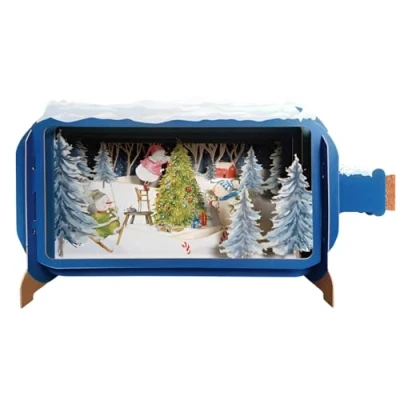 Image of Message In A Bottle Xmas Tree &amp; Snowmen Pop Up Christmas Card By Alljoy Cards XMIB078