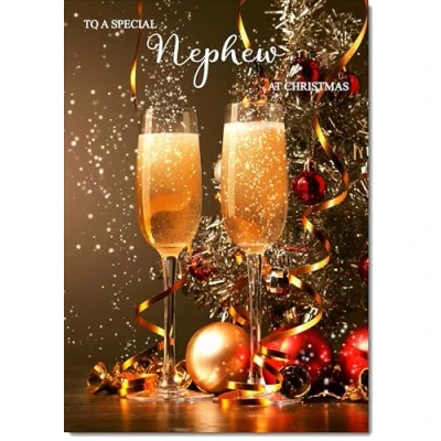 Image of doodlecards Nephew Christmas Card Champagne Medium Size for with Plain Envelope