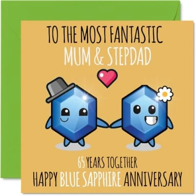 Image of Cute Blue Sapphire Anniversary Card for Mum &amp; Step Dad 65 Years Together Happy 65th Wedding Cards Mum, 145mm x Greeting Sixty Fifth Anniversaries