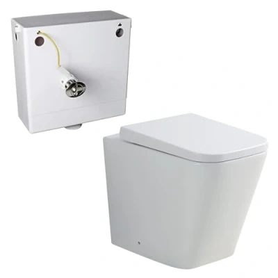Image of Square Back to Wall Toilet WC BTW Bathroom Pan Short Projection Concealed Cistern White Ceramic with Soft Close Seat Quick Release Modern Elegant