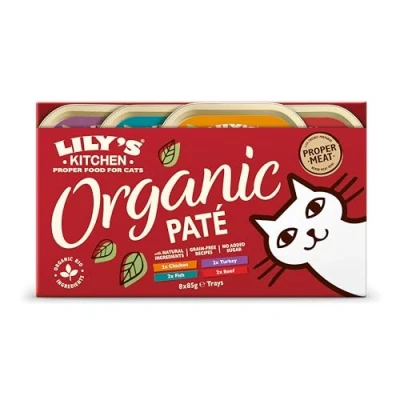 Image of Lily’s Kitchen Made with Natural Ingredients Adult Wet Cat Food Multipack trays Organic Paté Grain Free Recipes 4 packs x 8 x85g
