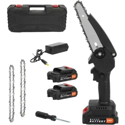Image of Calager Mini Chainsaw,6 inch Cordless Chainsaw with 2 Batteries,650W Brushless Electric Chainsaw,Portable Battery Powered Chain Saw,Handheld Small for Wood Cutting Garden (650W Black)