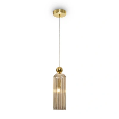 Image of Antic Modern Slim Pendant Ceiling Light Gold, Glass Cognac Shade