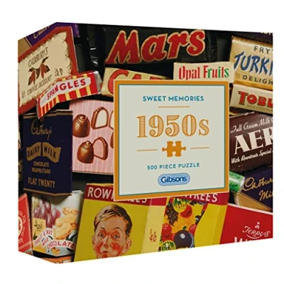 Image of Sweet Memories of the 1950s 500 Piece Gift Puzzle Vintage Sweets &amp; Chocolate Sustainable Jigsaw for Adults Premium 100% Recycled Board Great Gibsons Games