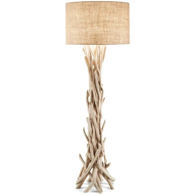 Image of Driftwood 1 Light Floor Lamp Brown, Beige with Shade, E27