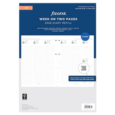 Image of Filofax A4 week on two pages 5 language appointments 2026 diary 26 68714