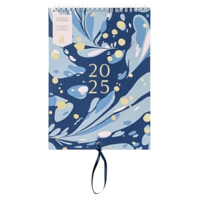 Image of Busy B 2025 Calendar Couples Wall Navy Marble Slim Design with Dual Schedules, Monthly Pockets &amp; Stickers A5 Hanging for Shared Planning, Birthdays Important Dates Jan to Dec
