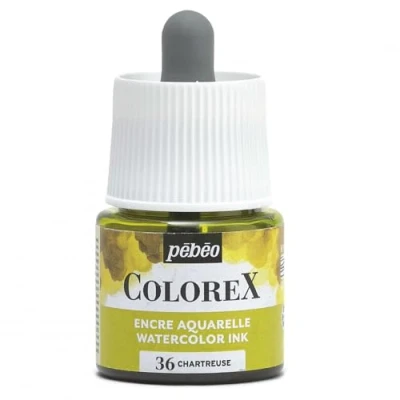 Image of Pébéo Colorex Ink 45 ml Chartreuse Watercolour Velvety Yellow Multi Tool Drawing for All Media