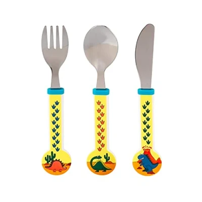 Image of Zawadi Dinosaur Children&#039;s Kids 3pcs Stainless Steel Cutlery Utensil Set, Knife Fork Spoon