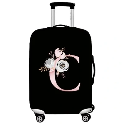 Image of initial letter Printed Design Travel Trolley Case Cover Protector Washable Suitcase Luggage Storage Covers for 18 28 inch (XL (29 32 Luggage), Pink Flower C)