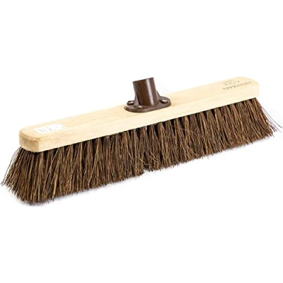 Image of Newman and Cole 18&quot; Wooden Broom Head Replacement for Outdoor Garden Yard Brush Sweeping Wood Fitted Fixing Bracket Connector (Stiff Natural Bassine)