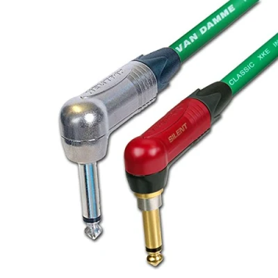 Image of Neutrik SILENT Guitar Jack to Lead. Van Damme Cable. Angled 1m 3m 6m 5m 10m (6m, Green)