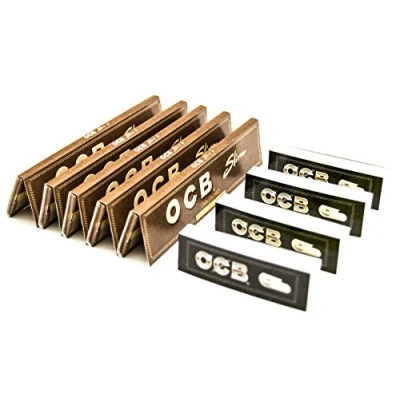 Image of [5 Packs] OCB Virgin Un Bleached King Size Slim Rolling Papers with [4 Booklets] of Tips