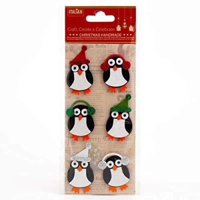 Image of Italian Options Glitter Winter Penguins Handmade Christmas Craft Decoration Self Adhesive 3cm x 5cm (6 pcs)
