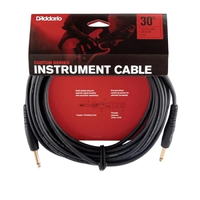 Image of D’Addario Accessories Custom Series Guitar Cables Instrument Cable with ¼ Inch Ends High Performance Cord For Guitars, Bass, Keyboards Mono Straight End, 30 feet
