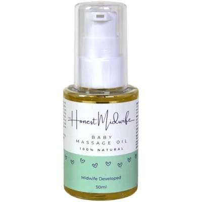 Image of The Honest Midwife Baby Oil 50ml Massage to Soothe, Moisturise &amp; Heal Suitable for Eczema + Cradle Cap 100% Natural Vegan Cruelty Free Coconut Oil, Cocoa, Wheat Germ Vitamin E