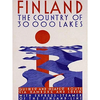 Image of Wee Blue Coo Vintage Travel Advert Finland Country 30000 Lakes New Fine Art Print Poster Picture 30X40 Cms Cc5520