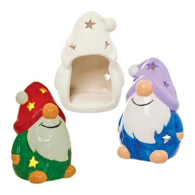 Image of Baker Ross FN319 Gonk Ceramic Tealight Holders Pack of 2, Christmas Crafts for Kids, Painting
