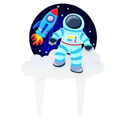 Image of CULPITT Spaceman Pic Cake Topper, 1 Pc, Gum Paste Decorations For Out Of This World Birthday Cake, Colourful Time Saving Topper
