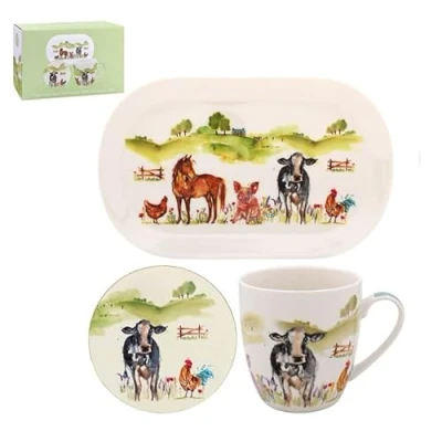 Image of Lesser &amp; Pavey Farmyard Mug, Coaster Tray Ceramic Mug for Home or Work Premium Design Set All Occasions Lovely Macneil Studios