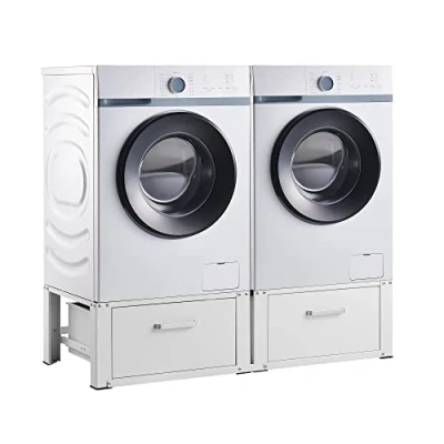 Image of [en.casa] Washing Machine Pedestal Heyen with 2 Drawers 2x150 kg Double Elevation Steel White