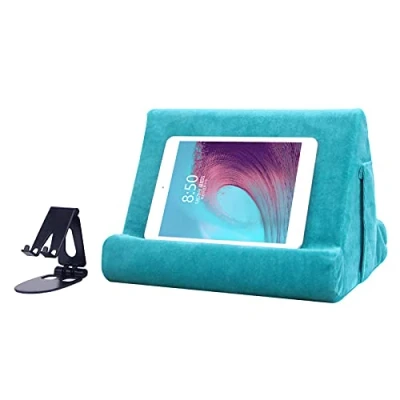 Image of Tablet Stand Multi Angle Pad Lazy Holder Soft Cushion with Net Pocket &amp; Black Phone for Lap,Knee,Sofa and Bed Universal Stands(Light Blue)