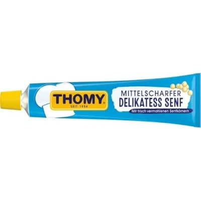 Image of Mittelscharfer Delikatess Senf Medium Hot German Mustard 6 x 100 ml Thomy Germany