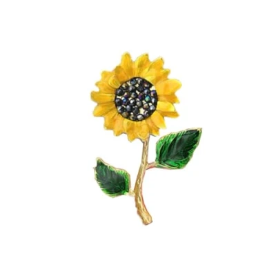Image of Sunflower Enamel Brooch Pin Elegant Golden Sun Flower Lapel Pins Bouquet Plant Brooches Jewelry Backpacks Badge Scarf Clothes Accessories Gift for Women Girls