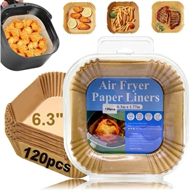 Image of 120PCS Air Fryer Liners, 6.3inch Square Disposable Paper Non Stick Baking for Fryer, Food Grade Parchment Compatible with COSORI, Ninja, Tower
