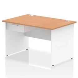 Image of Impulse 1200x800 Desk Oak/White Panel End 1x1 Drawer Fixed Ped