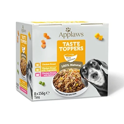 Image of Applaws 100% Natural Wet Dog Food Topper, Chicken Selection in Broth, 156g Tin (Pack of 8)