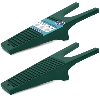 Image of HEFTMAN Boot Jack 2 x Heavy Duty Welly Remover, Sturdy Plastic Puller for Easy Removal of all Types/Sizes Boots with Anti Slip Rubber Grip &amp; Shoe Scraper to Remove Mud Pack (Green)